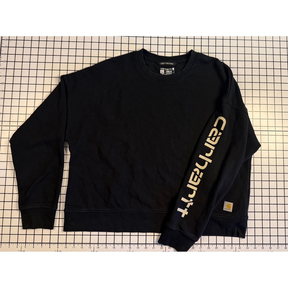 Carhartt Womens Black Tencel Fiber Series Sleeve Logo Crewneck Sweatshirt Large
